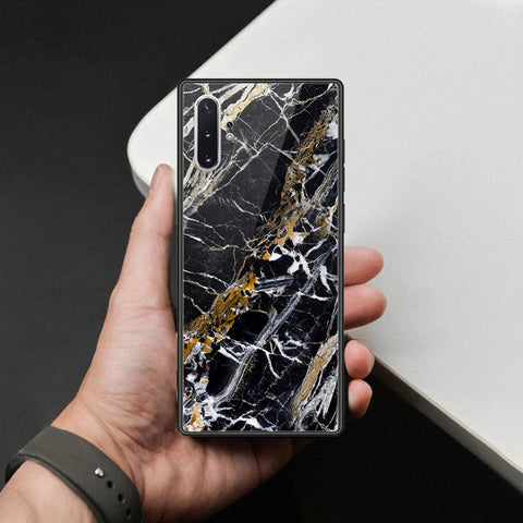 Samsung Galaxy Note 10 Plus Cover - Black Marble Series  - HQ Ultra Shine Premium Infinity Glass Soft Silicon Borders Case