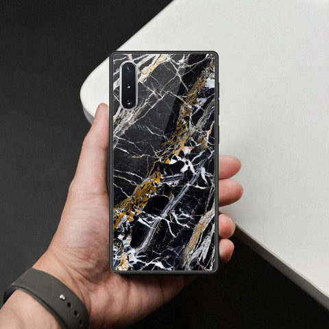 Samsung Galaxy Note 10 Cover - Black Marble Series  - HQ Ultra Shine Premium Infinity Glass Soft Silicon Borders Case