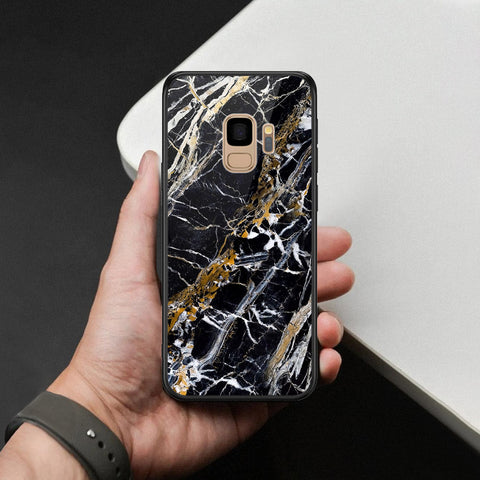 Samsung Galaxy S9 Cover - Black Marble Series  - HQ Ultra Shine Premium Infinity Glass Soft Silicon Borders Case