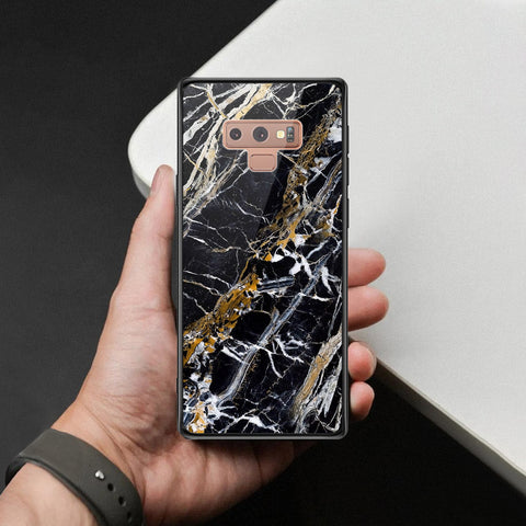 Samsung Galaxy Note 9 Cover - Black Marble Series  - HQ Ultra Shine Premium Infinity Glass Soft Silicon Borders Case