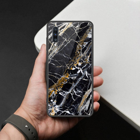 Samsung Galaxy A70s Cover - Black Marble Series  - HQ Ultra Shine Premium Infinity Glass Soft Silicon Borders Case