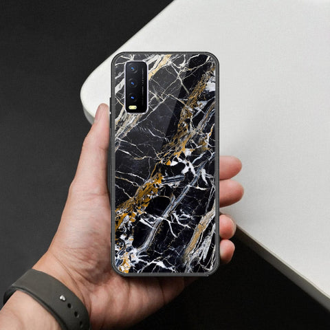 Vivo Y11s Cover - Black Marble Series  - HQ Ultra Shine Premium Infinity Glass Soft Silicon Borders Case