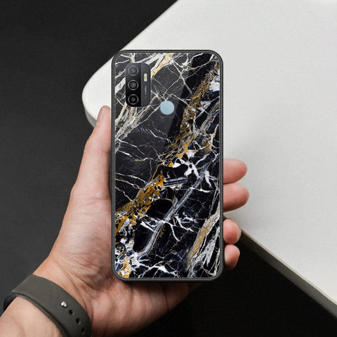 Oppo A53 Cover - Black Marble Series  - HQ Ultra Shine Premium Infinity Glass Soft Silicon Borders Case
