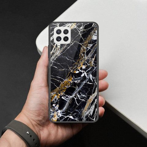 Samsung Galaxy A22 Cover - Black Marble Series  - HQ Ultra Shine Premium Infinity Glass Soft Silicon Borders Case