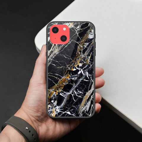iPhone 13 Mini Cover - Black Marble Series  - HQ Ultra Shine Premium Infinity Glass Soft Silicon Borders Case