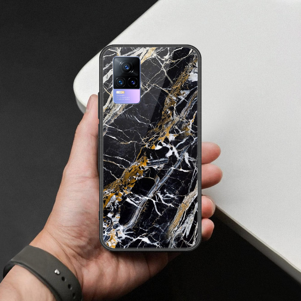 Vivo Y73 Cover - Black Marble Series - HQ Ultra Shine Premium Infinity Glass Soft Silicon Borders Case (Fast Delivery)