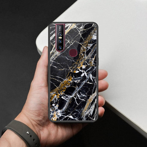 Vivo V15 Cover - Black Marble Series  - HQ Ultra Shine Premium Infinity Glass Soft Silicon Borders Case