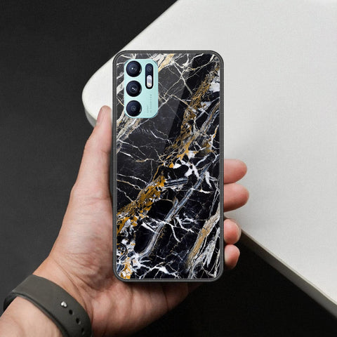 Oppo Reno 6 Cover - Black Marble Series  - HQ Ultra Shine Premium Infinity Glass Soft Silicon Borders Case