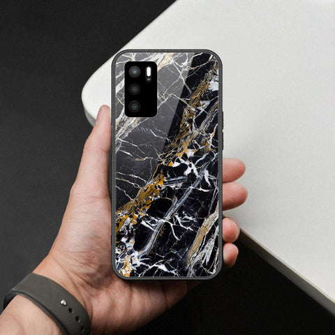 Oppo A16 Cover - Black Marble Series  - HQ Ultra Shine Premium Infinity Glass Soft Silicon Borders Case
