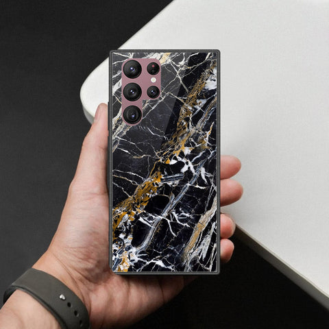 Samsung Galaxy S22 Ultra 5G Cover - Black Marble Series  - HQ Ultra Shine Premium Infinity Glass Soft Silicon Borders Case