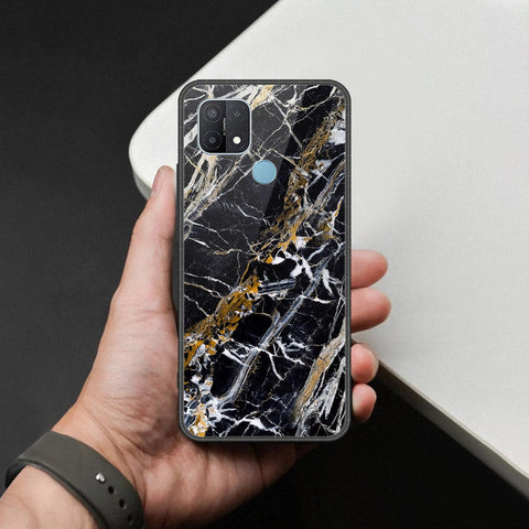 Oppo A35 Cover - Black Marble Series  - HQ Ultra Shine Premium Infinity Glass Soft Silicon Borders Case