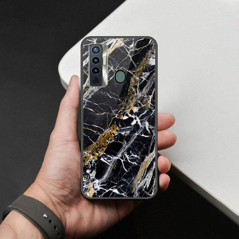 Tecno Camon 17 Cover - Black Marble Series  - HQ Ultra Shine Premium Infinity Glass Soft Silicon Borders Case