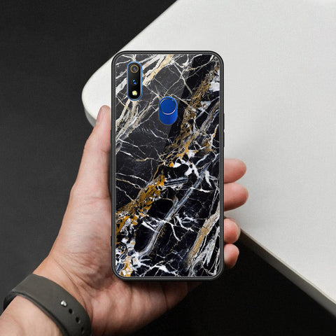 Realme 3 Pro Cover - Black Marble Series  - HQ Ultra Shine Premium Infinity Glass Soft Silicon Borders Case