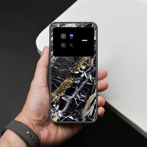Vivo X80 Cover - Black Marble Series  - HQ Ultra Shine Premium Infinity Glass Soft Silicon Borders Case