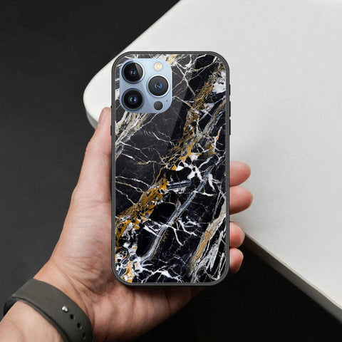iPhone 14 Pro Max Cover - Black Marble Series  - HQ Ultra Shine Premium Infinity Glass Soft Silicon Borders Case
