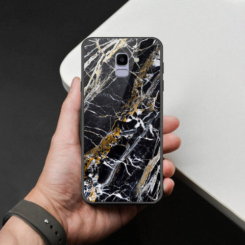 Samsung Galaxy J6 Cover - Black Marble Series  - HQ Ultra Shine Premium Infinity Glass Soft Silicon Borders Case