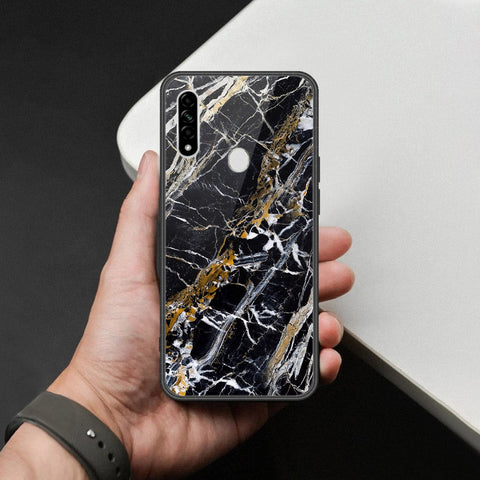 Oppo A8 Cover - Black Marble Series  - HQ Ultra Shine Premium Infinity Glass Soft Silicon Borders Case