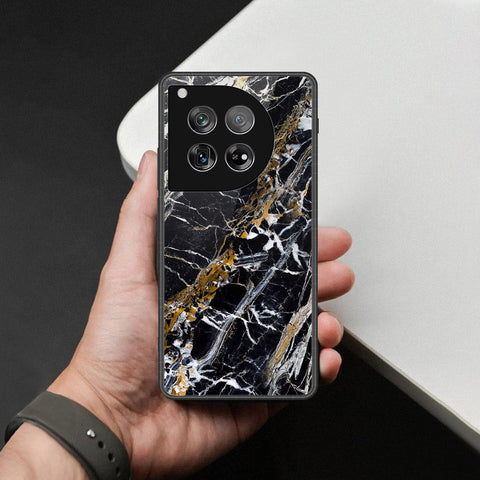 OnePlus 12 Cover - Black Marble Series  - HQ Ultra Shine Premium Infinity Glass Soft Silicon Borders Case