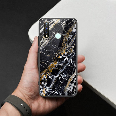 Vivo Y19 Cover - Black Marble Series  - HQ Ultra Shine Premium Infinity Glass Soft Silicon Borders Case