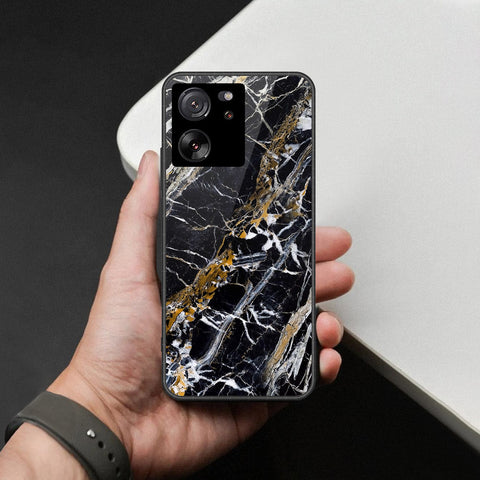 Xiaomi 13T Pro Cover - Black Marble Series  - HQ Ultra Shine Premium Infinity Glass Soft Silicon Borders Case