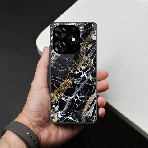 Tecno Spark 10 Pro Cover - Black Marble Series  - HQ Ultra Shine Premium Infinity Glass Soft Silicon Borders Case