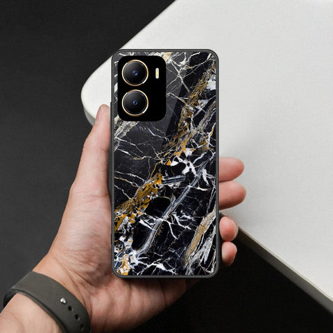 Vivo Y35 5G Cover - Black Marble Series  - HQ Ultra Shine Premium Infinity Glass Soft Silicon Borders Case