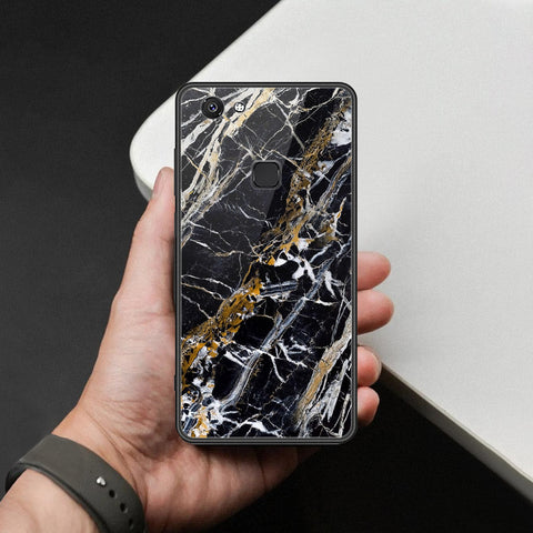 Vivo V7 Cover - Black Marble Series  - HQ Ultra Shine Premium Infinity Glass Soft Silicon Borders Case