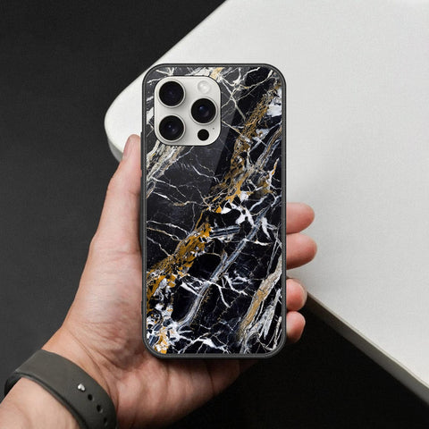 iPhone 16 Pro - Black Marble Series  - HQ Ultra Shine Premium Infinity Glass Soft Silicon Borders Case