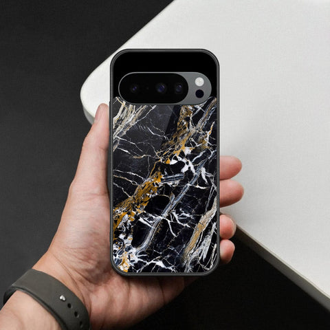 Google Pixel 9 Pro XL Cover - Black Marble Series  - HQ Ultra Shine Premium Infinity Glass Soft Silicon Borders Case