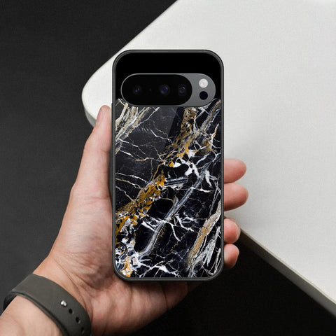 Google Pixel 9 Pro Cover - Black Marble Series  - HQ Ultra Shine Premium Infinity Glass Soft Silicon Borders Case