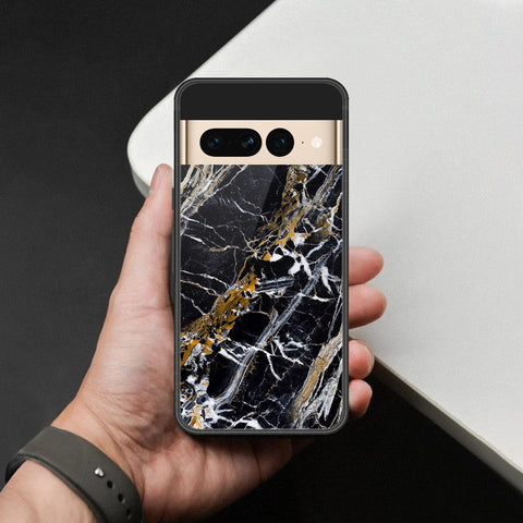 Google Pixel 7 Pro Cover - Black Marble Series  - HQ Ultra Shine Premium Infinity Glass Soft Silicon Borders Case