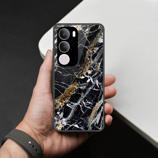 Vivo Y19s Cover - Black Marble Series  - HQ Ultra Shine Premium Infinity Glass Soft Silicon Borders Case (Fast Delivery)