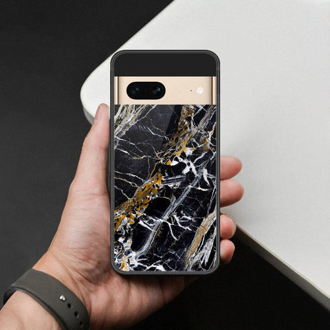 Google Pixel 7 Cover - Black Marble Series  - HQ Ultra Shine Premium Infinity Glass Soft Silicon Borders Case