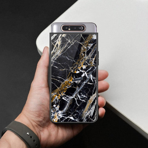 Samsung Galaxy A90 Cover - Black Marble Series  - HQ Ultra Shine Premium Infinity Glass Soft Silicon Borders Case