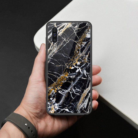 Samsung Galaxy A50 Cover - Black Marble Series  - HQ Ultra Shine Premium Infinity Glass Soft Silicon Borders Case