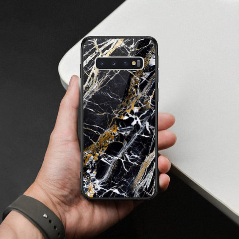 Samsung Galaxy S10 Cover - Black Marble Series  - HQ Ultra Shine Premium Infinity Glass Soft Silicon Borders Case