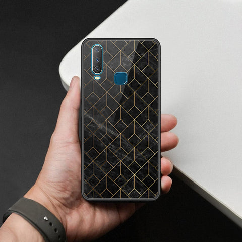 Vivo Y12 Cover - Black Marble Series  - HQ Ultra Shine Premium Infinity Glass Soft Silicon Borders Case