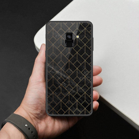 Samsung Galaxy A8 2018 Cover - Black Marble Series  - HQ Ultra Shine Premium Infinity Glass Soft Silicon Borders Case