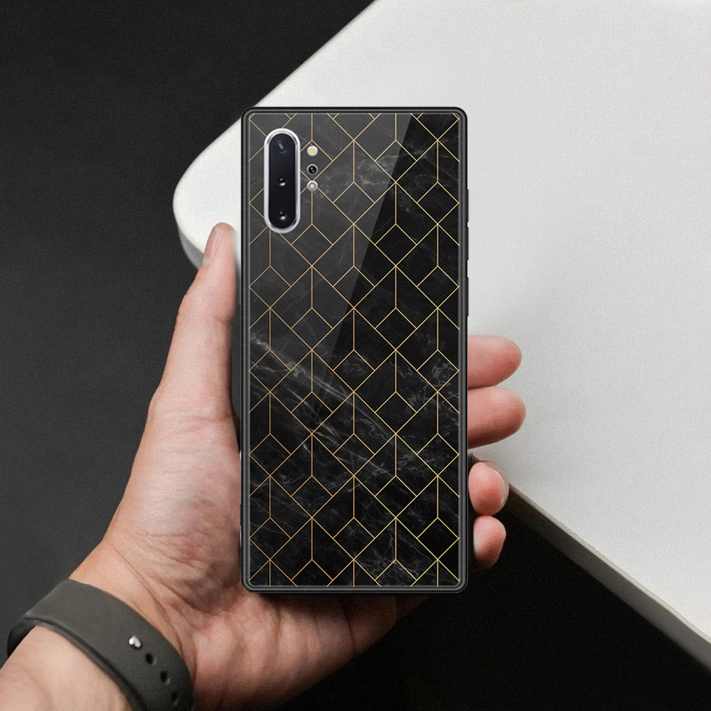 Samsung Galaxy Note 10 Plus Cover - Black Marble Series  - HQ Ultra Shine Premium Infinity Glass Soft Silicon Borders Case (Fast Delivery)
