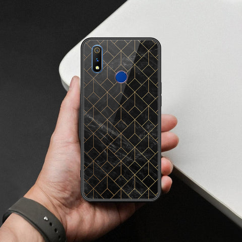 Realme 3 Cover - Black Marble Series  - HQ Ultra Shine Premium Infinity Glass Soft Silicon Borders Case