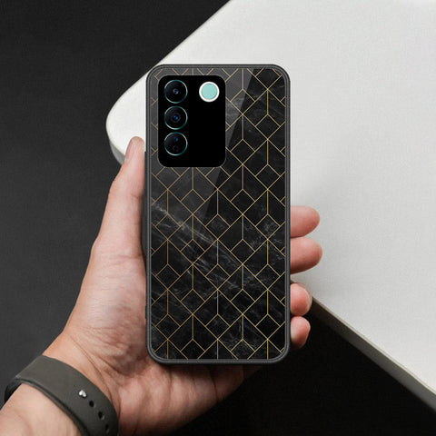 Vivo V27e Cover - Black Marble Series  - HQ Ultra Shine Premium Infinity Glass Soft Silicon Borders Case