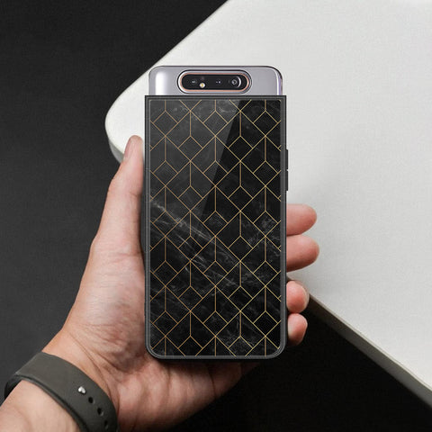 Samsung Galaxy A80 Cover - Black Marble Series  - HQ Ultra Shine Premium Infinity Glass Soft Silicon Borders Case