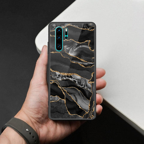 Huawei P30 Pro Cover - Black Marble Series  - HQ Ultra Shine Premium Infinity Glass Soft Silicon Borders Case