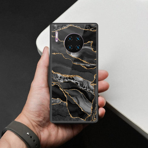 Huawei Mate 30 Pro Cover - Black Marble Series  - HQ Ultra Shine Premium Infinity Glass Soft Silicon Borders Case