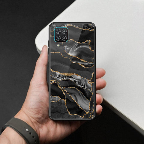 Samsung Galaxy A12 Cover - Black Marble Series  - HQ Ultra Shine Premium Infinity Glass Soft Silicon Borders Case