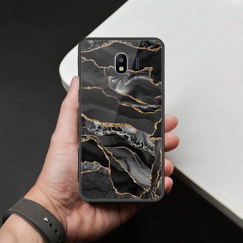 Samsung Galaxy J4 2018 Cover - Black Marble Series  - HQ Ultra Shine Premium Infinity Glass Soft Silicon Borders Case