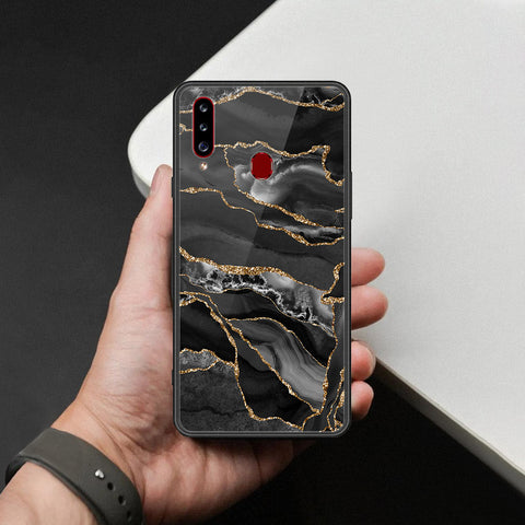 Samsung Galaxy A20s Cover - Black Marble Series  - HQ Ultra Shine Premium Infinity Glass Soft Silicon Borders Case