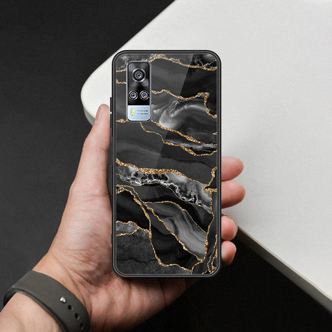 Vivo Y51s Cover - Black Marble Series  - HQ Ultra Shine Premium Infinity Glass Soft Silicon Borders Case
