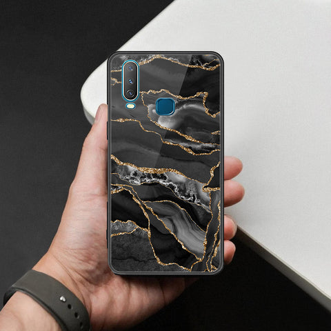 Vivo Y17 Cover - Black Marble Series  - HQ Ultra Shine Premium Infinity Glass Soft Silicon Borders Case