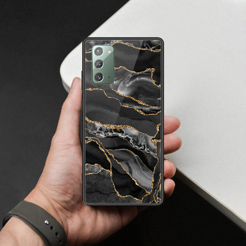Samsung Galaxy Note 20 Cover - Black Marble Series  - HQ Ultra Shine Premium Infinity Glass Soft Silicon Borders Case